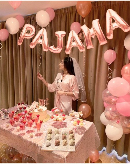 Balloons 71PCS Pajama Party Decorations Pajama Party Supplies Pajama Party Balloons with Gold Confetti Balloons Hanging Swirl...