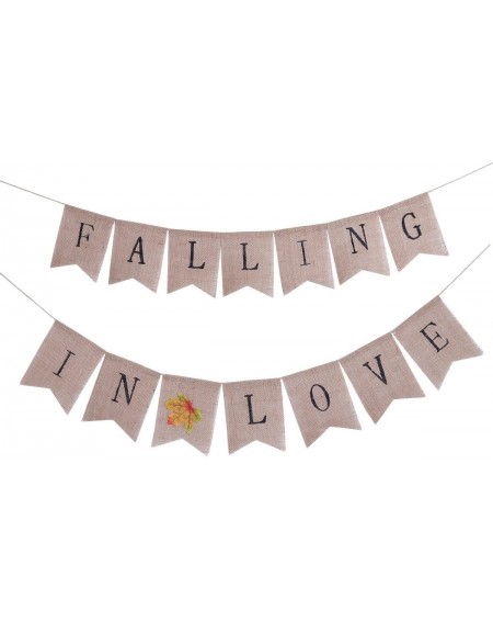 Banners FALLING IN LOVE Letter And Maple Pattern Burlap Wedding Banners Swallow-tailed Bunting Flags Garland Decorations For ...