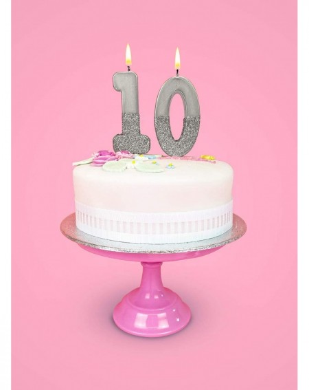 Birthday Candles Premium Quality Silver Numeral Number Four 4th Birthday Candle Cake Topper Decoration- Wax- Glitter Height 8...