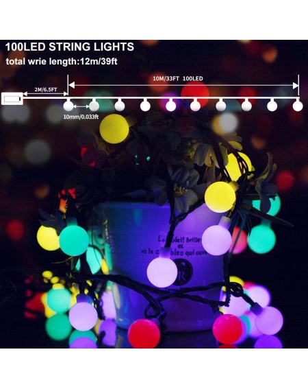Indoor String Lights Solar String Light 10M Light RGB 100 Small Balls Cute IP44 Waterproof- 8 Modes for Outdoor Garden- Chris...