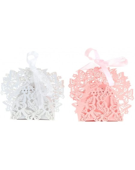 Favors 50PCS Hot Sale Laser Cut Butterfly Wedding Bridal Shower Candy Birthday Party Favor Candy Boxes with ribbon (Pink) - P...