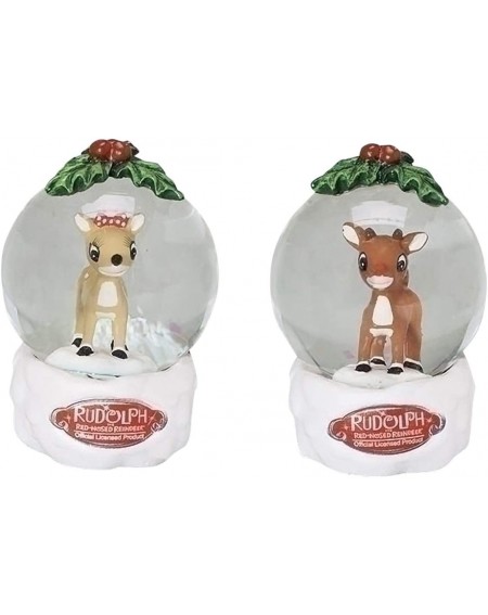 Snow Globes Rudolph & Clarice 3 Inch Resin Christmas Glitter Globe Set of 2 - C018IDKIXTU $32.03