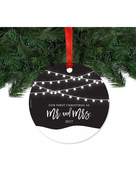 Ornaments Custom Year Wedding Metal Christmas Ornament- Our First Christmas As Mr. and Mrs. 2020- Shining Ball Lights on Blac...