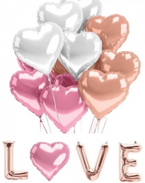 Balloons LOVE Heart Balloons Rose Gold Valentines Day Heart Shaped Decorations Pink Mylar Foil Balloon Set - CE192TC3IQH $10.42