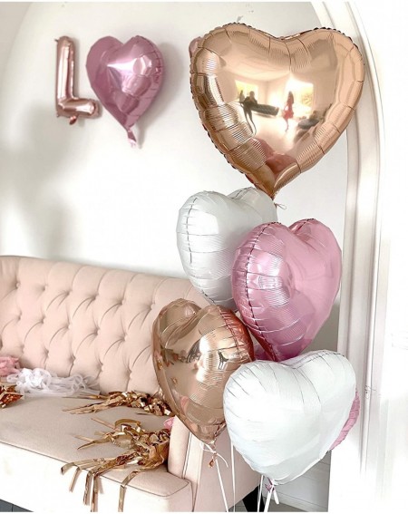 Balloons LOVE Heart Balloons Rose Gold Valentines Day Heart Shaped Decorations Pink Mylar Foil Balloon Set - CE192TC3IQH $10.42
