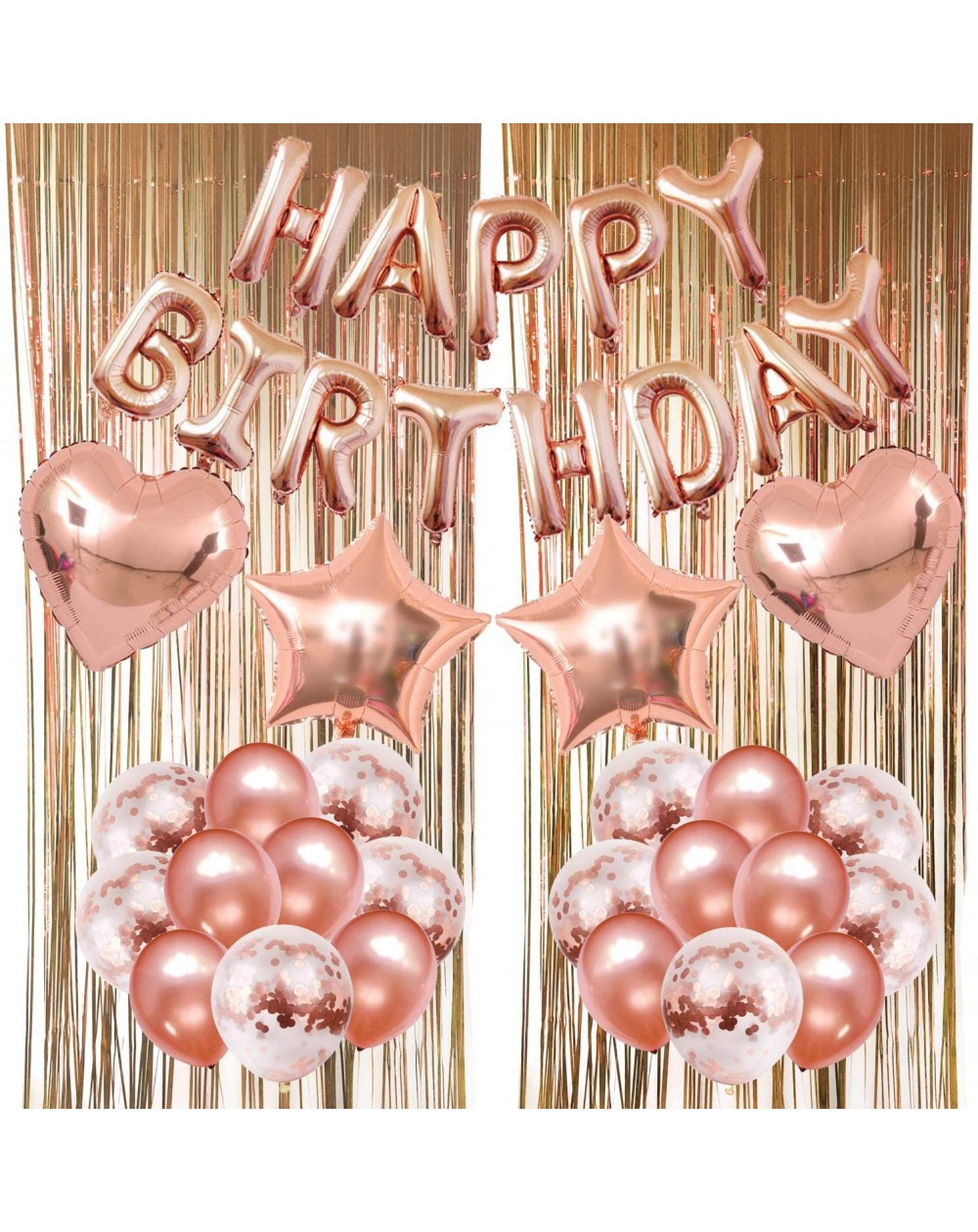 Balloons Rose Gold Balloons Decorations- Bday Metallic Foil Happy Birthday Balloon- Fringe Shiny Curtains- Star Balloons- Hea...