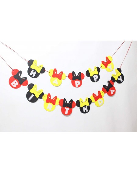 Banners & Garlands Red Yellow Black Mickey Mouse Happy Birthday Banner Flags Photo Props for Boys Girls Mickey Mouse Minnie T...