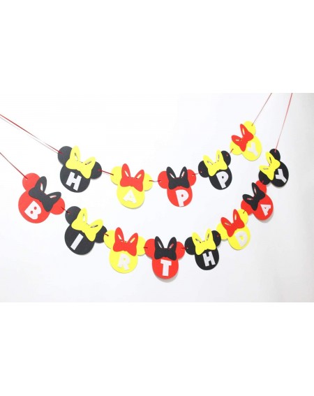 Banners & Garlands Red Yellow Black Mickey Mouse Happy Birthday Banner Flags Photo Props for Boys Girls Mickey Mouse Minnie T...