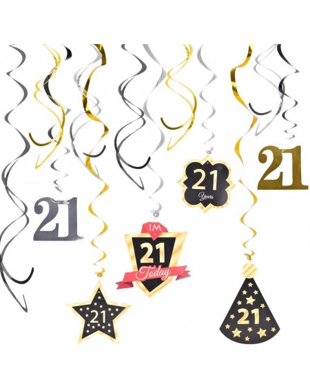 Centerpieces Ushinemi 21st Birthday Party Decorations- 21 Birthday Hanging Swirl Streamers Decor- Gold Silver and Black- 12pc...