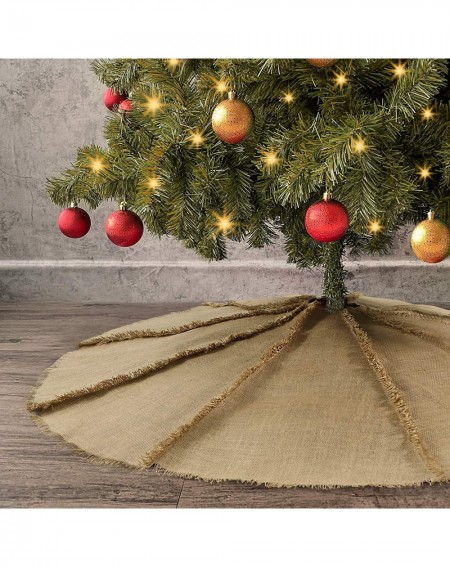 Tree Skirts Fringed Burlap Christmas Tree Skirt- 48 inches Reverse Seam Tree Dress with Tassel for Xmas Party Decorations Hom...