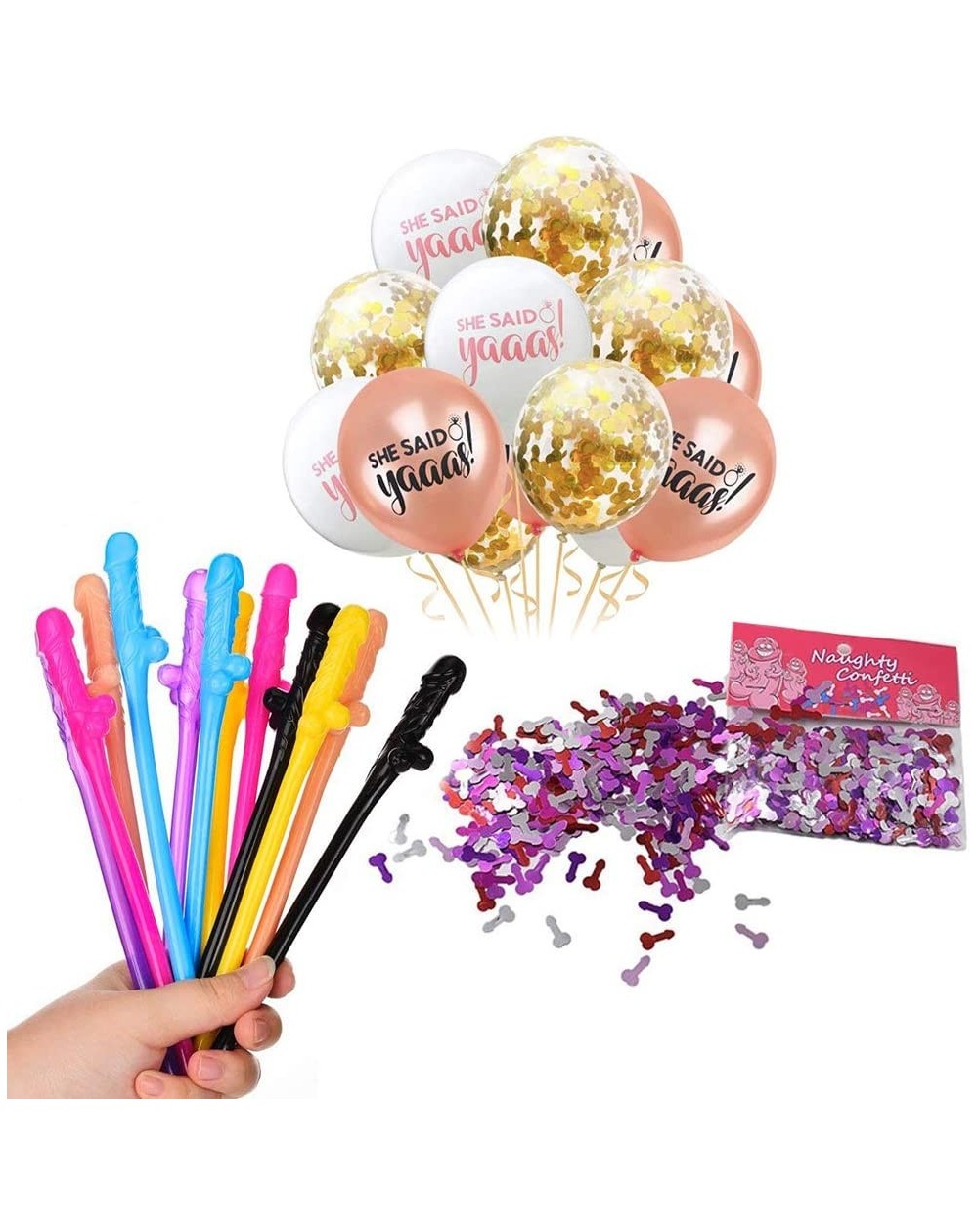 Adult Novelty Bachelorette Party Straws - 30pcs Girls Night Out Party Kit with She Said Yes Balloons- Funny Naughty Confetti ...