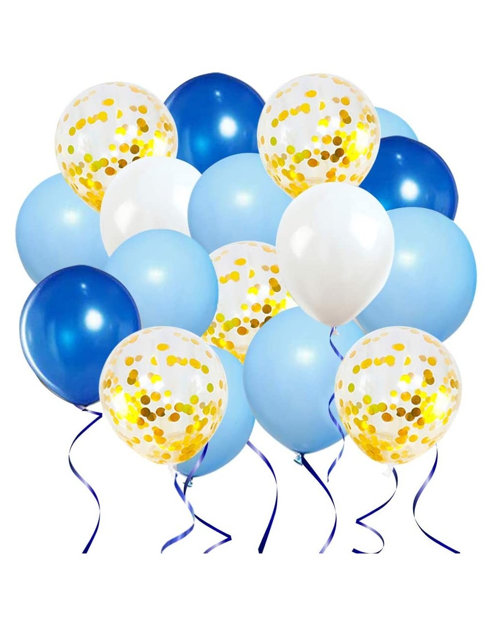 Balloons Blue and Gold Confetti Balloons- 12 inch Baby Blue and White Latex Balloon for Baby Shower Supplies Birthday Party D...