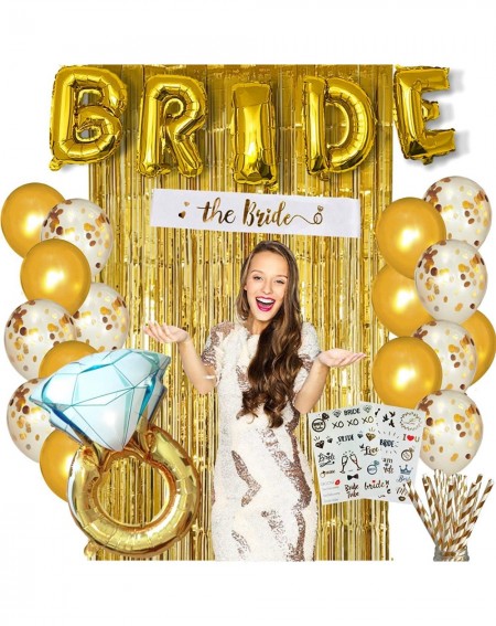 Party Packs Bachelorette Party and Bridal Shower Gold Decorations & Accessories Set- Bride Balloon- Backdrop curtain- Paper s...