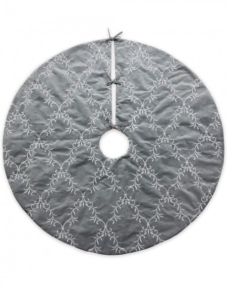 Stockings & Holders 56 inch Large Christmas Tree Skirt-Gray and Silver Floral Vine Luxury Embroidered Velvet Christmas Decora...