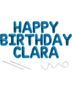 Balloons Clara- Happy Birthday Mylar Balloon Banner - Blue - 16 inch Letters. Includes 2 Straws for Inflating- String for Han...