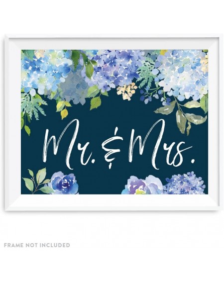 Navy Blue Hydrangea Floral Garden Party Wedding Collection Party Signs Mr. & Mrs 8.5x11-inch 1-Pack - Mr & Mrs - CY185D4IAO0