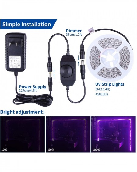 Rope Lights LED Black Light Strip Kit-Dimmable 12V Flexible Blacklight Fixtures-16.4ft/5m LED Ribbon-450 Purple LEDs Tape Lig...