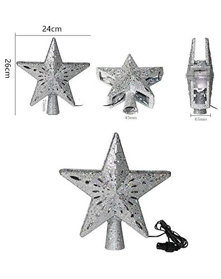 Tree Toppers 9.5" Christmas Tree Topper- Festive Christmas Treetop Star Projector- Silver Snowflake Lighting Décor for Christ...