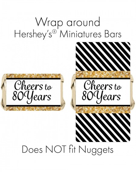 Party Favors 80th Birthday Party Mini Candy Bar Wrappers - Black and Gold - 45 Stickers - C512MZZLHJ4 $7.50