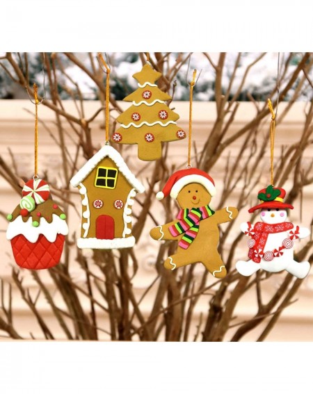 Ornaments 5pcs Gingerbread Christmas Ornaments - Clay Figurine Gingerbread Man House Tree Snowman Cupcake Cookie Ornaments fo...