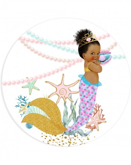 Favors Mermaid Favor Labels Stickers- African American Mermaid Birthday Baby Shower Labels - CZ18S86TT9A $25.43