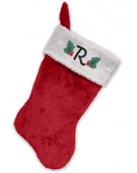 Stockings & Holders Embroidered Initial Christmas Stocking- Red and White Plush- Initial R - CC18L2SKLUD $22.55
