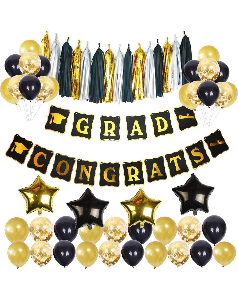 Balloons New Year Eve Party 2020 Decorations Kit- Gold and Black Balloons Set-Star Bslloons-Paper Tassel-CONGRATS Banner Perf...
