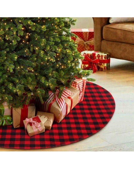Tree Skirts 48 Inches Christmas Tree Skirt Double Layers Red and Black Plaid Buffalo for Xmas Holiday Tree Decorations - 48" ...
