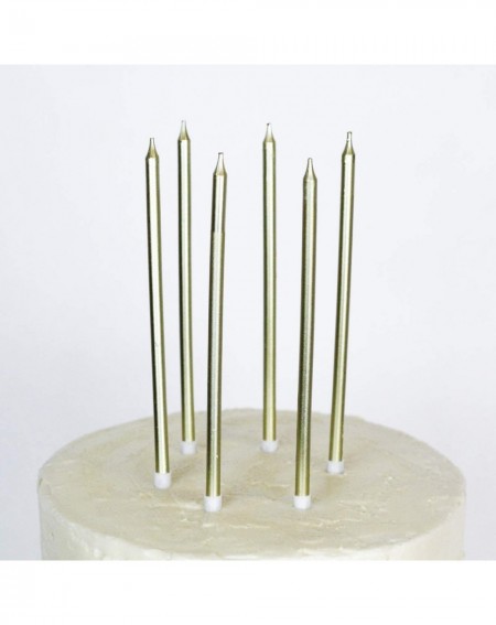 Cake Decorating Supplies 24 Count Extra Long Thin Candles with Holders for Parties- Birthday- Cakes- Cupcakes - Gold - Gold -...