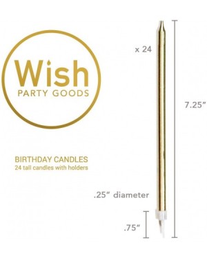 Cake Decorating Supplies 24 Count Extra Long Thin Candles with Holders for Parties- Birthday- Cakes- Cupcakes - Gold - Gold -...