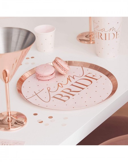 Adult Novelty Bachelorette Party Rose Gold Team Bride & Blush Wedding Paper Plate- 8 Pack - CI194QKYSWM $10.62