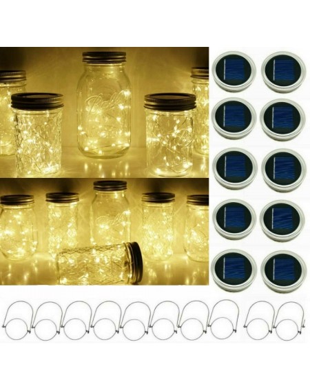 Outdoor String Lights Solar Mason Jar String Light Lids- 10 Pack 20 LED Fairy Firefly String Light Inserts with 10 Hangers St...