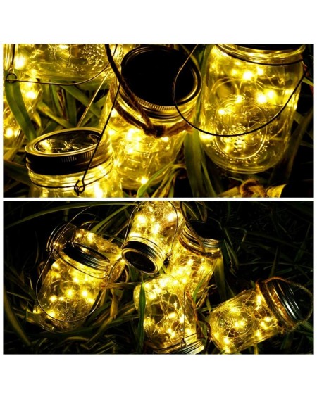 Outdoor String Lights Solar Mason Jar String Light Lids- 10 Pack 20 LED Fairy Firefly String Light Inserts with 10 Hangers St...