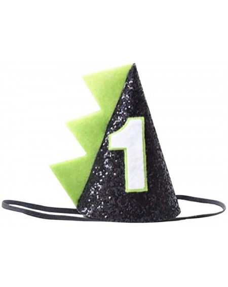 Party Hats 1st Black Dinosaur Birthday Hat- First Baby Boys Birthday Glitter Crown Cone Hat Adjustable Headbands for Cake Sma...