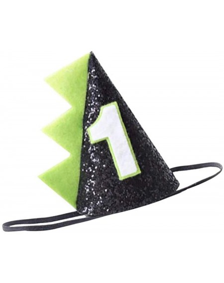 Party Hats 1st Black Dinosaur Birthday Hat- First Baby Boys Birthday Glitter Crown Cone Hat Adjustable Headbands for Cake Sma...