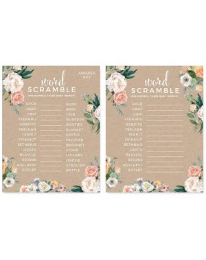 Favors Peach Kraft Brown Rustic Floral Garden Party Baby Shower Collection- Word Scramble Game Cards- 20-Pack- Games Activiti...