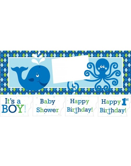 Banners & Garlands Giant Birthday Party Banner with Stickers- Ocean Preppy Boy - Ocean Preppy - CX116PWY1GX $14.81