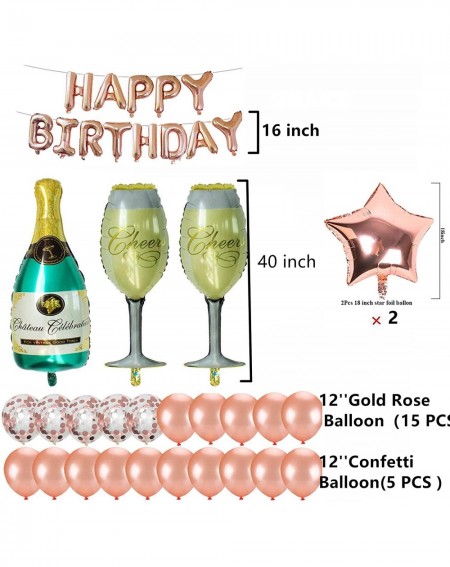 Balloons Birthday Decorations Party Supplies - Rose Gold Happy Birthday Foil Balloons Letters Banner Giant Champagne Bottle G...