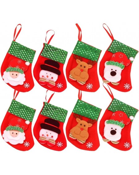 Stockings & Holders 8Pcs Mini Christmas Stockings with Sequins Bulk Favors 3D Christmas Tree Stocking Ornaments Santa Snowman...