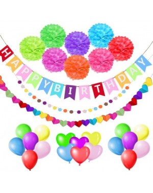 Party Packs Birthday Decorations Party Supplies- Colorful Birthday Decorations- 8 Pom pom Flowers- 6 Heart-Shaped Balloons- 1...