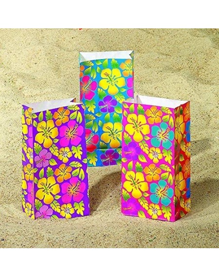 Party Favors Hibiscus Print Paper Bags for Party (1 Dozen) Party Supplies- Paper Treat Bags- Luau Themed - CG1127LZZHP $6.98