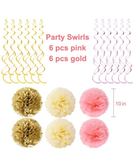 Party Packs Birthday Decorations for Women Pink and Gold- Include Happy Birthday Banner- Hanging Swirls- Dot Garland- Pom Pom...