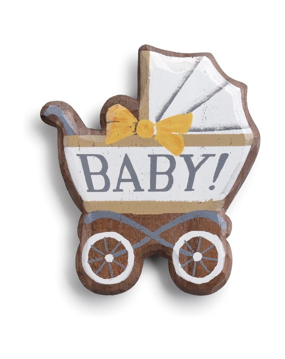 Favors Baby Carriage Arrival White and Brown 7 x 6 Paulownia Wood Magnetic Token - CN183S2HW06 $13.15
