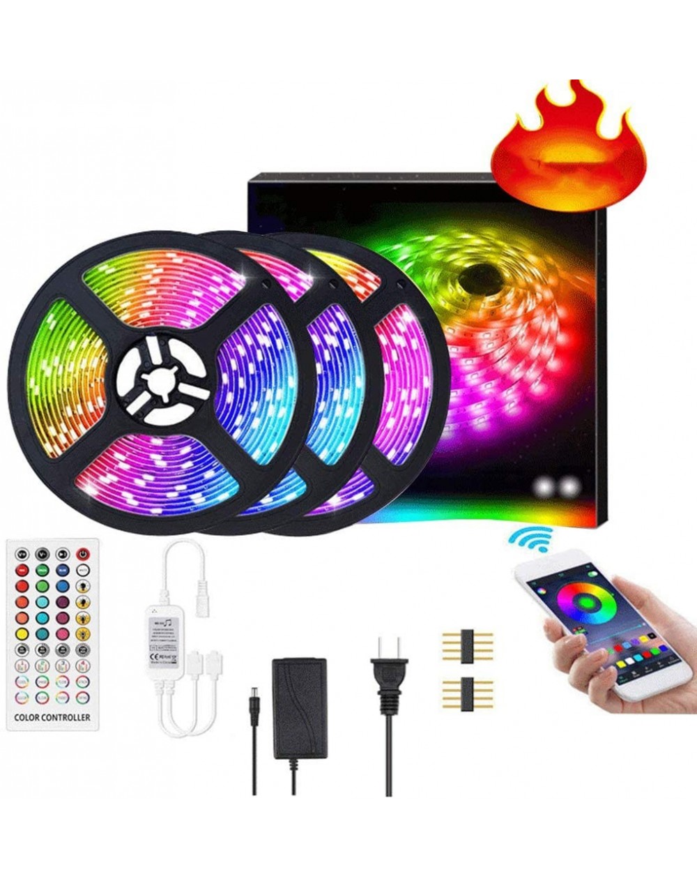 Rope Lights Bluetooth Changing Control Bedroom Decorations - 10 Meter 300 Lights - 40 Key Music Controller + Power Supply - C...