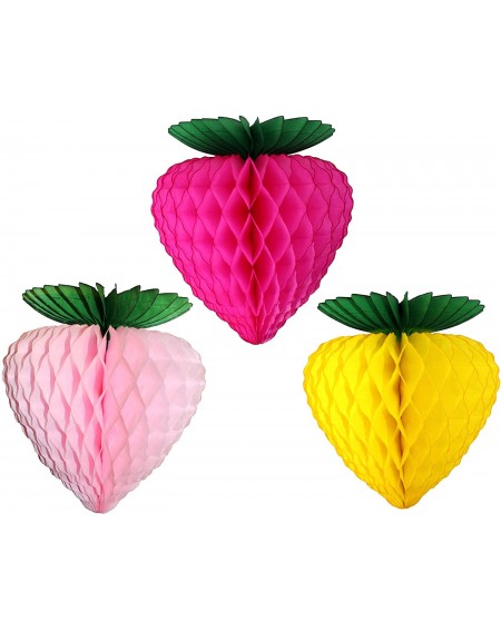 Tissue Pom Poms 10 Inch Strawberry Decorations- Pink Cerise Yellow - Pink- Cerise- Yellow - CV180LZQSIX $24.53