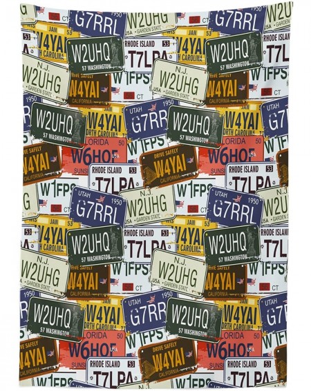 Tablecovers USA Outdoor Tablecloth- Retro American Auto License Plates Utah Washington Rhode Island North Carolina Print- Dec...