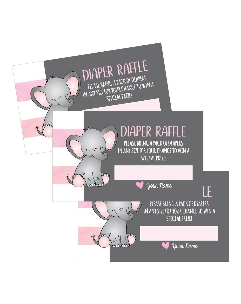 Invitations 25 Diaper Raffle Ticket Lottery Insert Cards for Pink Girl Elephant Baby Shower Invitations- Supplies and Games f...