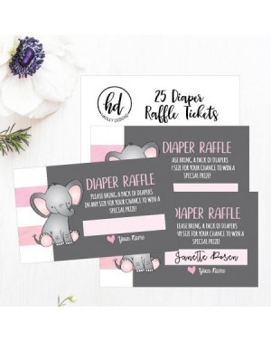 Invitations 25 Diaper Raffle Ticket Lottery Insert Cards for Pink Girl Elephant Baby Shower Invitations- Supplies and Games f...