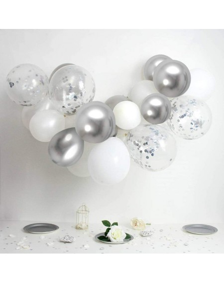 Balloons White Silver Confetti Latex Balloons- 50 Pack 12inch Silver Metallic Chrome Party Balloon Set with Silver Ribbon for...