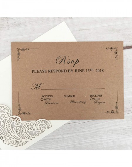 Invitations 50 Pcs Rustic RSVP Cards with Return Envelopes- Wedding Invitations Response Cards for Wedding- Ivory Pearl Laser...